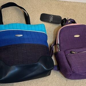 NEW Women's blue teal purple tote & back pack Bag Set plenty of pockets OUUL